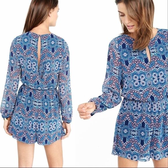 Express Paisley Print Keyhole Long Sleeve Romper Size XS - Picture 9 of 10